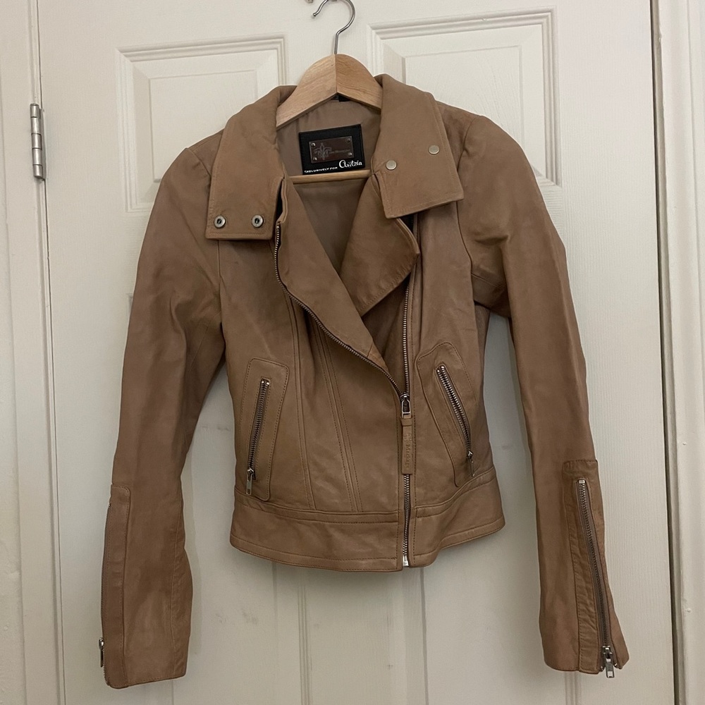 Mackage tan lamb leather motor jacket slim fit